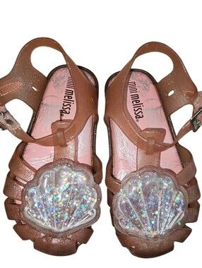 Mini Melissa Rose Gold Jelly Sandals with Sparkling Shell Accent